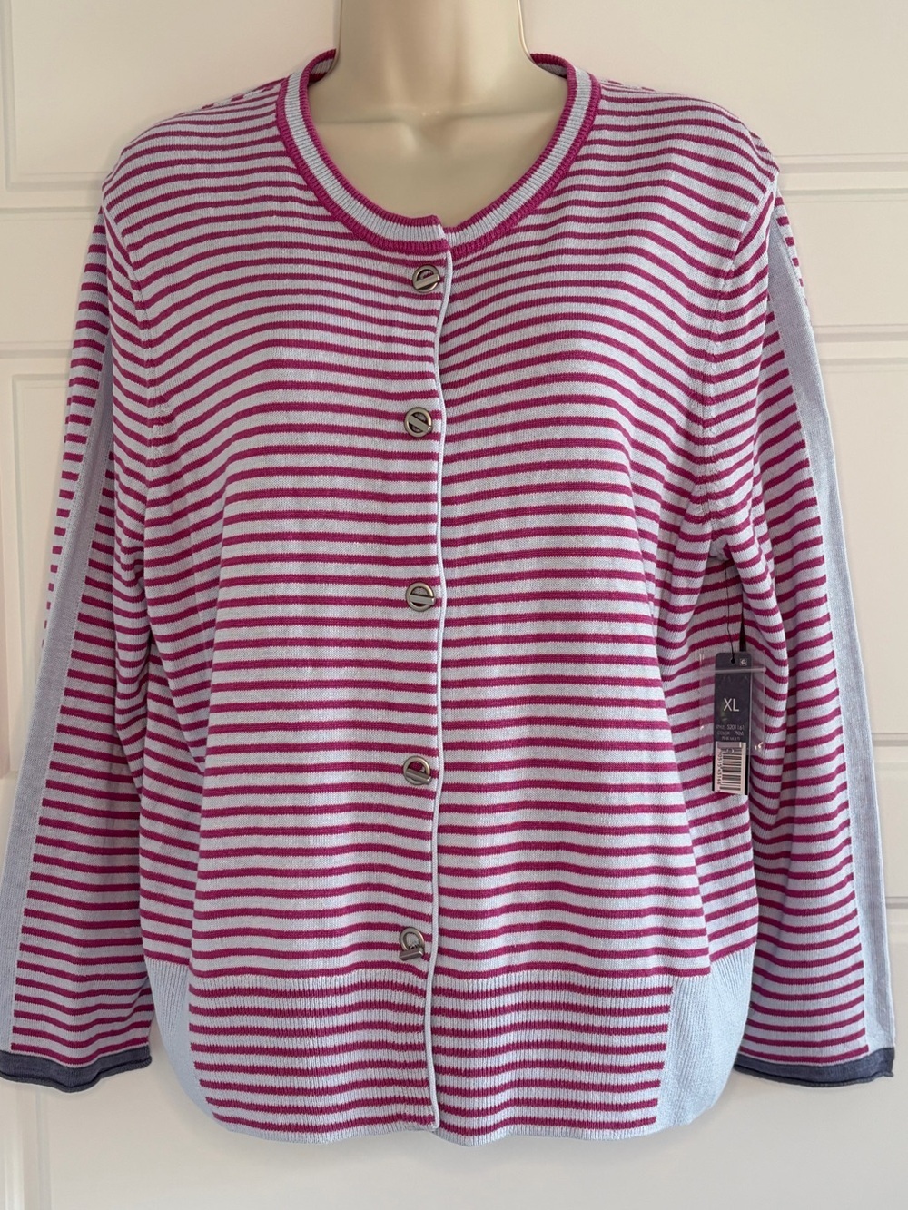 NIC+ZOE Striped Cardigan Sweater Pink Purple Gold Toggle Buttons Size XL NWT
